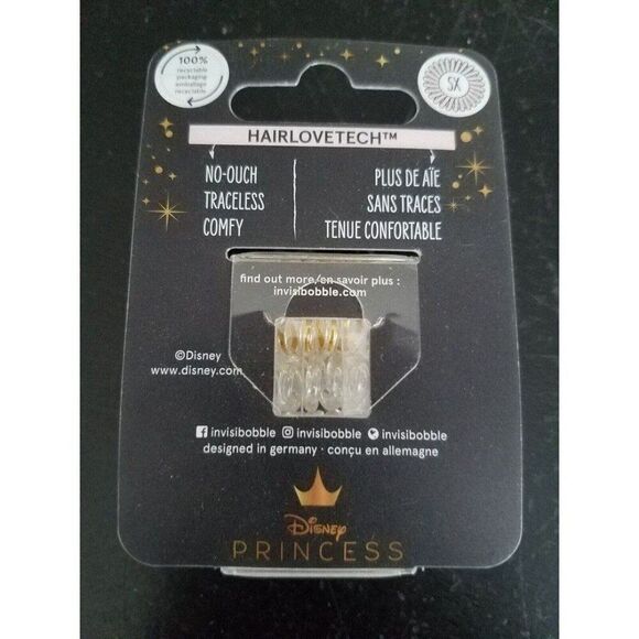 Princess Belle Invisi Bobble Hair Ring Disney Clear & Gold w/Rose Flower Charm - Picture 2 of 5